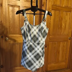 No Boundaries Olive and White Plaid romper